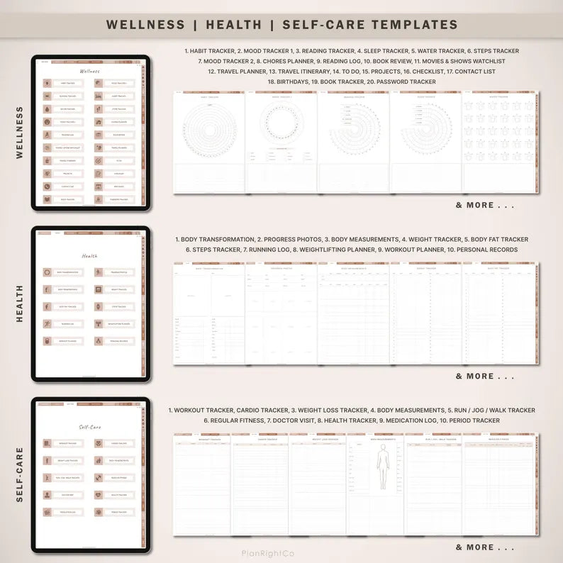 Wellness Journal, Digital Self Care Journal, Mindfulness Journal, Fitness Tracker, Meal Planner, Mental Health, GoodNotes Journal