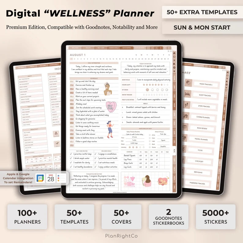 Wellness Journal, Digital Self Care Journal, Mindfulness Journal, Fitness Tracker, Meal Planner, Mental Health, GoodNotes Journal